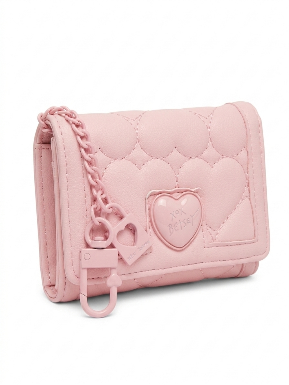 Betsey Johnson Pink Heart Quilted Mini Wallet with Charm